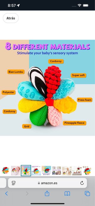 Pelota sensorial para bebé con 8 materiales
