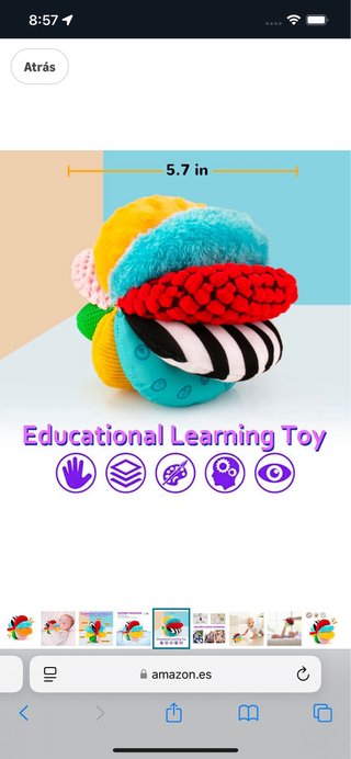 Pelota sensorial para bebé con 8 materiales
