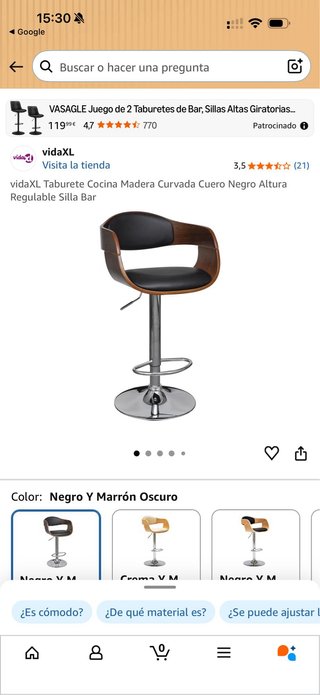 2 Taburetes Bar VidaXL Regulables Madera