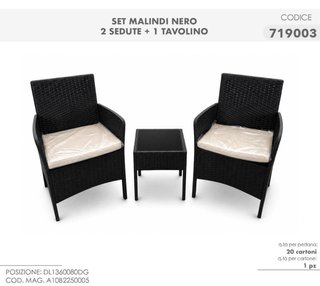Set Malindi Nero 2 Sedute + 1 Tavolino