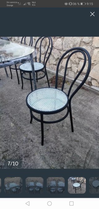 Mesa comedor cristal+6 sillas metálicas
