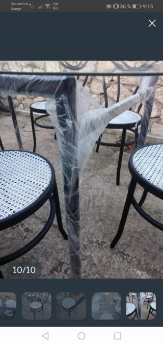 Mesa comedor cristal+6 sillas metálicas