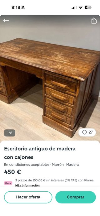 Scrivania in legno vintage con cassetti da restaurare