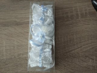 Liga de Novia Encaje Blanco y Azul