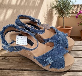 Sandalias Cuña Denim Deshilachado Talla 37