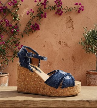 Sandalias Cuña Denim Deshilachado Talla 37