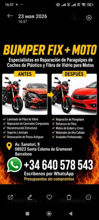 Reparación de paragolpes de coches y motos».