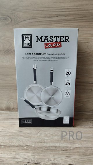 Set di padelle 20-24-28 cm, acciaio inossidabile, senza antiaderente