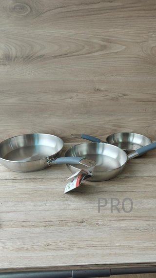 Set di padelle 20-24-28 cm, acciaio inossidabile, senza antiaderente
