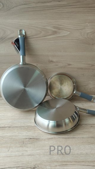 Set di padelle 20-24-28 cm, acciaio inossidabile, senza antiaderente