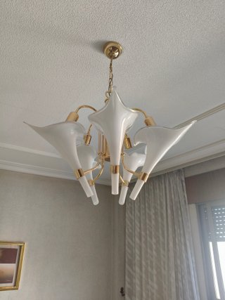 Lámpara de cristal y dorado 5 luces