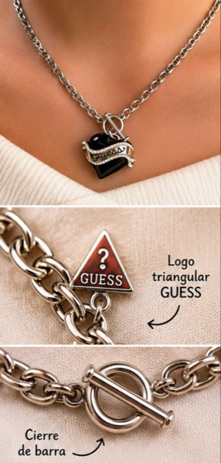 Collar Guess Corazón Negro con Brillantes