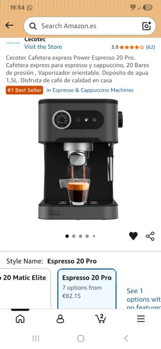 Cafetera Cecotec Power Espresso 20 Pro + Molinillo