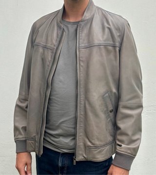 Chaqueta Cuero Massimo Dutti Gris