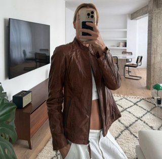 Chaqueta Biker Marrón Cazadora Cuero Piel Camel