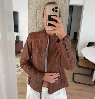 Chaqueta Biker Marrón Cazadora Cuero Piel Camel