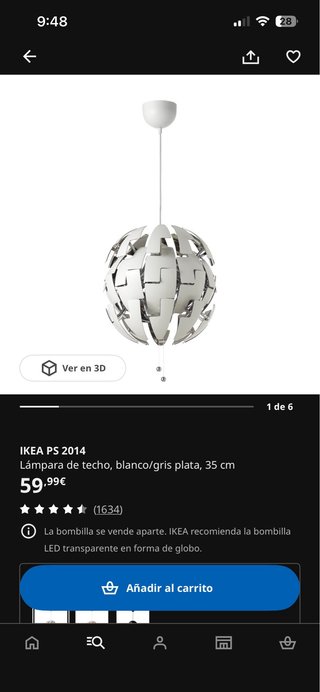 Lámpara de techo moderna modelo Ikea PS 2014