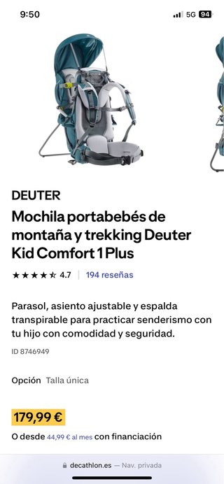 Mochila Portabebés Deuter Senderismo