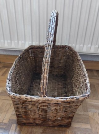 Cesta Mimbre Rectangular Antigua con Asa