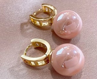 Pendientes perla rosa y circonitas oro