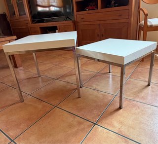 Juego 2 Mesas Auxiliares Blanco y Acero