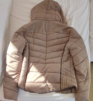 Abrigo acolchado mujer beige/marrón con capucha