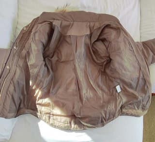 Abrigo acolchado mujer beige/marrón con capucha