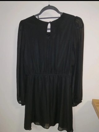 Vestido corto gasa negro manga larga