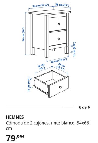 Cómoda 2 cajones madera blanca