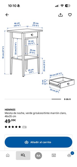 Mesita de noche blanca con cajón