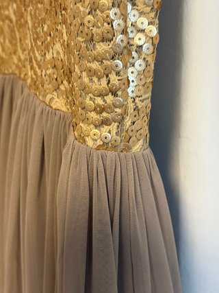Vestido fiesta lentejuelas dorado y beige