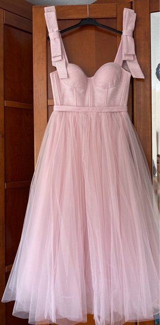 Vestido de fiesta rosa con lazos, talla M 38-40,