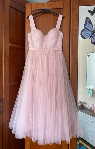 Vestido de fiesta rosa con lazos, talla M 38-40,