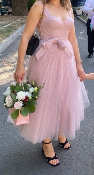Vestido de fiesta rosa con lazos, talla M 38-40,