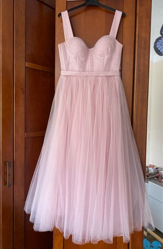 Vestido de fiesta rosa con lazos, talla M 38-40,