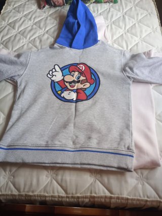 Sudadera Gris con Capucha y Mario Bros