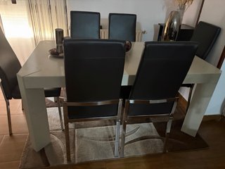 Lote 6 Sillas Comedor Piel Marrón Y plateado