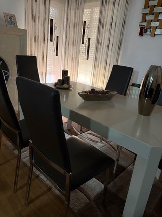 Lote 6 Sillas Comedor Piel Marrón Y plateado
