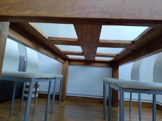 Mesa comedor madera rústica + 4 sillas