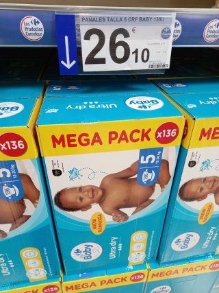 136 Pañales SIN ABRIR Talla 5 + un resto de 27