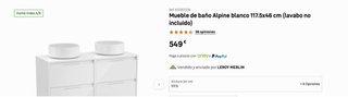 Mueble baño doble lavabo 117cm blanco brillo