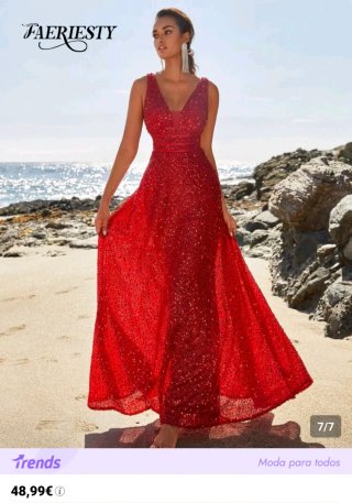 Vestido largo FAERIESTY lentejuelas rojo