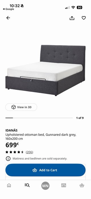 Canapé abatible IKEA IDANÄS gris oscuro