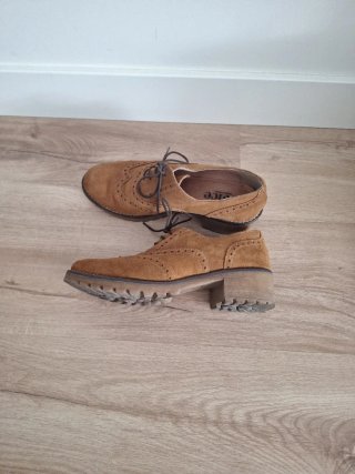 Zapatos Oxford Piel Cordones Beige/Marrón
