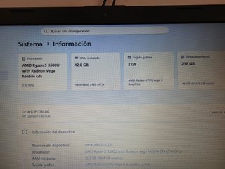 Portátil HP Ryzen 5 12GB RAM 256GB NVMe Tec. Numér
