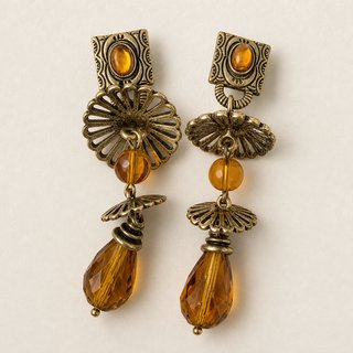 Pendientes Bronce Vintage Cristal Ámbar