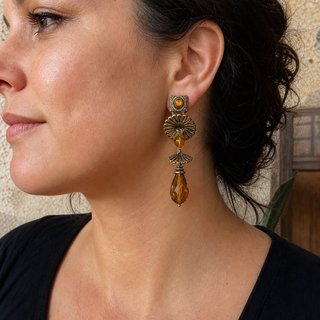 Pendientes Bronce Vintage Cristal Ámbar