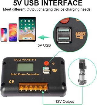 Regulador Carga Solar PWM-LCD 12/24V 30A USB