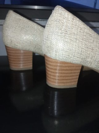 Zapatos Pitillos Beige y Dorado Tacon