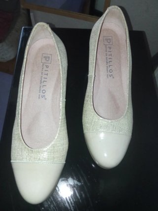Zapatos Pitillos Beige y Dorado Tacon